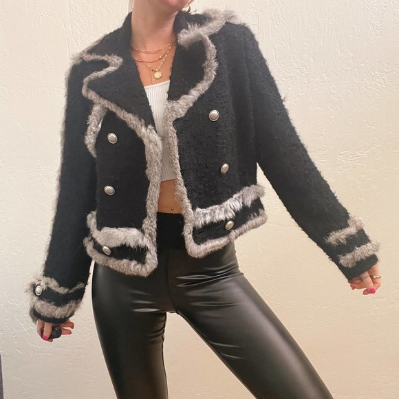 Walter Baker Rabbit Fur Trim Tweed Blazer Jacket - NWT - Picture 2 of 8